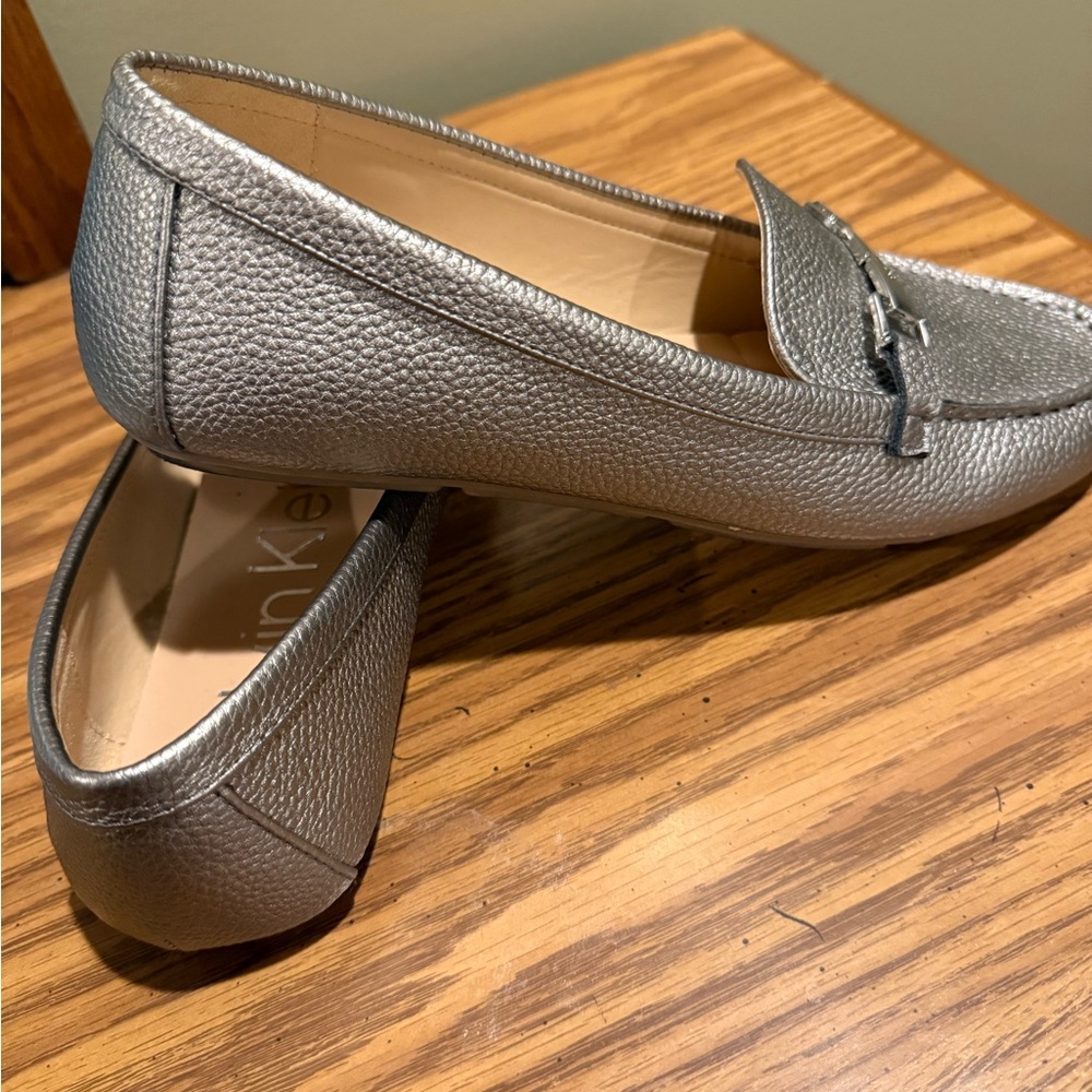 Silver Textured Loafers